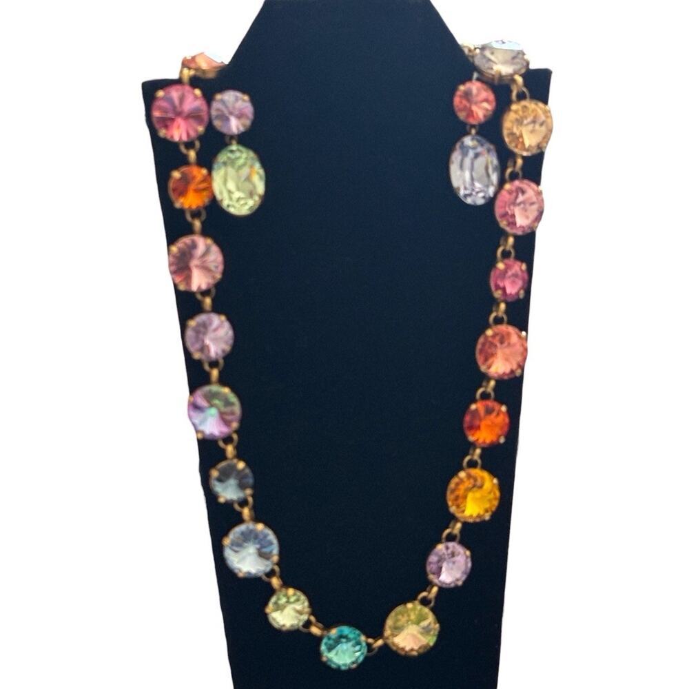 Roxanne Assoulin Signed Rainbow Crystal Necklace Earring Set Designer Jewelry - Picture 2 of 7